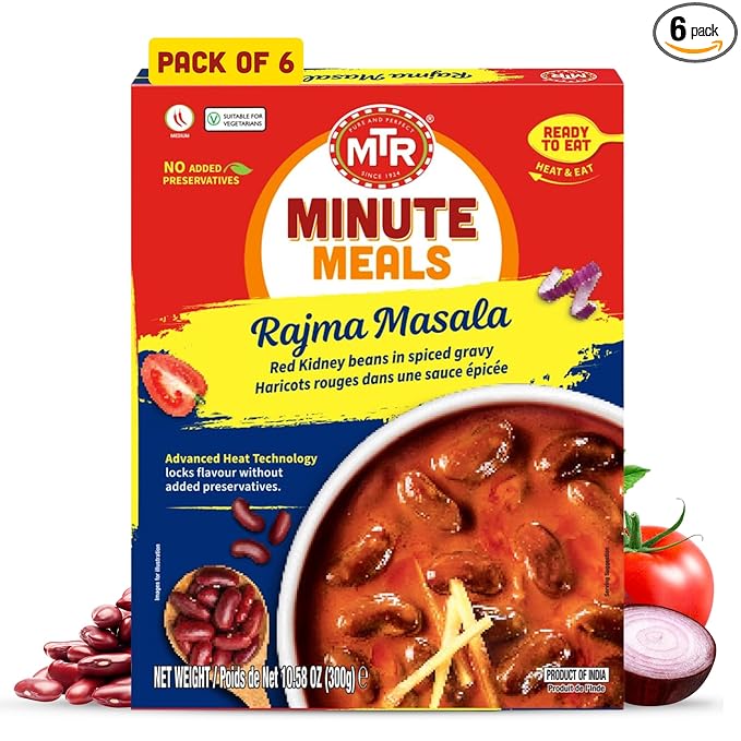 MTR - Minute Meals: Rajma Masala - Red Kidney Beans in Spiced Gravy - Authentic Indian Ready-to-Eat Meal - No Added Preservatives - A Quick Meal Suitable for Vegetarians, Ready in Minutes! (Pack of 6)