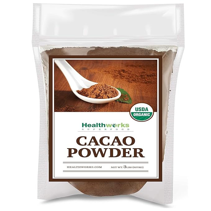 Healthworks Superfoods Organic Cacao Powder - 48 Oz / 3 Lb - Cocoa Chocolate Substitute - Rich Choclate Flavour - Sugar-Free, Keto, Vegan & Non-GMO - Peruvian Bean/Nut Origin - Antioxidant Superfood - Packaging May Vary