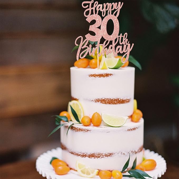 1 PCS Happy 30th Birthday Cake Topper Glitter Cheers to 30 Years Birthday Cake Pick Thirty Hello 30 Fabulous Cake Decorations for Happy 30th Birthday Anniversary Party Supplies Rose Gold