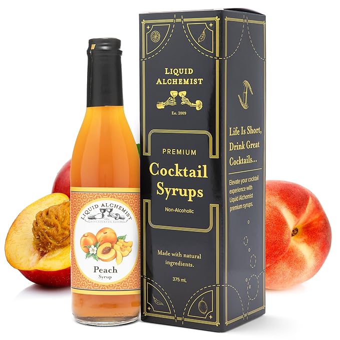 Liquid Alchemist Peach Syrup for Drinks - Real Ingredients Make the Perfect Summer Cocktail or Margarita Mix - Our Peach Flavoring Syrup is Non-GMO & Vegan (25.4 oz)