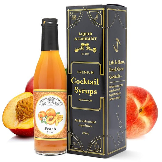 Liquid Alchemist Peach Syrup for Drinks - Real Ingredients Make our Peach Puree for Cocktails a Perfect Bellini Mix - Our Flavored Syrup is Non-GMO & Vegan (12.7 oz)