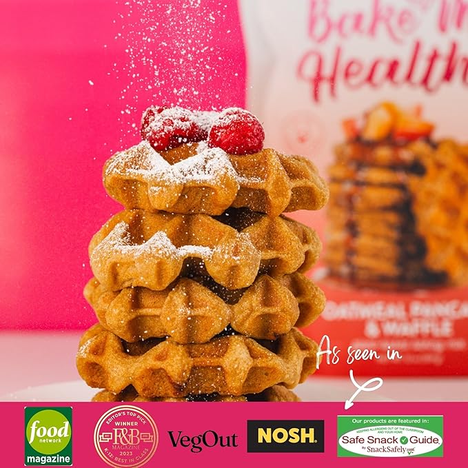 Bake Me Healthy Vegan Waffles & Pancake Baking Mix - Gluten & Dairy Free, Vegan, Non-GMO, Low Sugar, Allergy-Friendly, Plant-Based, Easy to Make, 12oz/ 339g Resealable Pouches (Pack of 2)