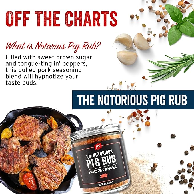 PS Seasoning Notorious PIG Pulled Pork Seasoning and Dry Rub - BBQ Rubs for Smoking and Grilling - Sweet and Smoky Pig BBQ Powder Rub Spice Blend for Ribs, Chops, Beef, Steaks, Chicken