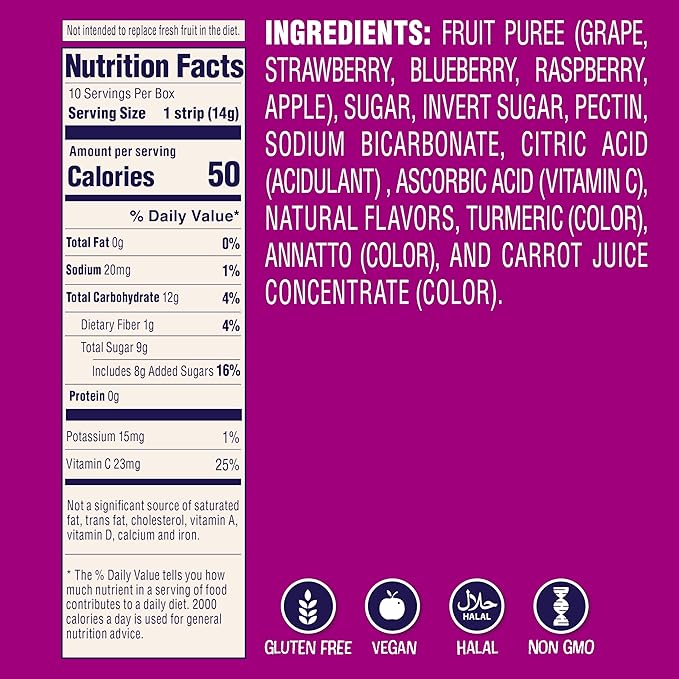 Welch?™s Absolute Fruitfuls Fruit Strips, Tasty Dried Fruit Snacks for School Lunches, Berry Medley, 0.5oz (Pack of 10)