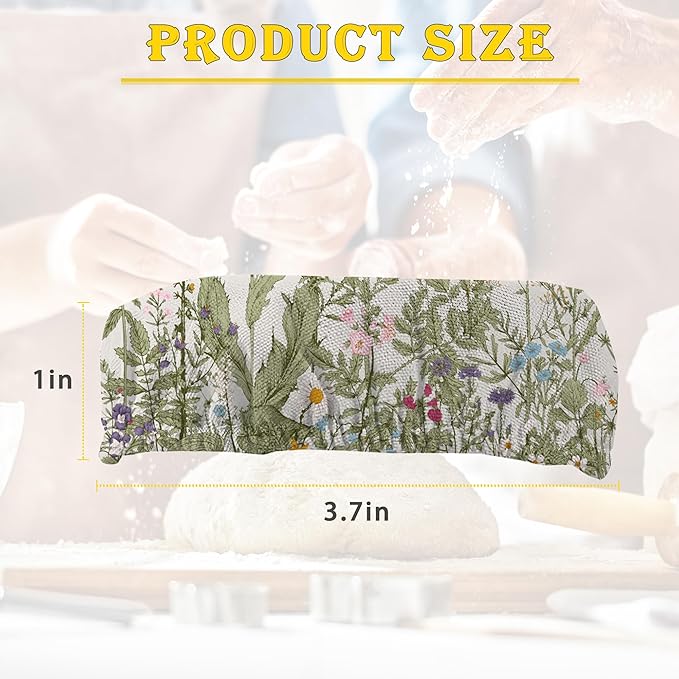 Herbs 5- Pack Cloth Covers for Sourdough Starter Jar, Wild Flowers Cloth Covers Reusable Lid Top Sourdough Bowl Cover Bread Fermentation Baking Supplies for 3-4 Inch Jar Mouth