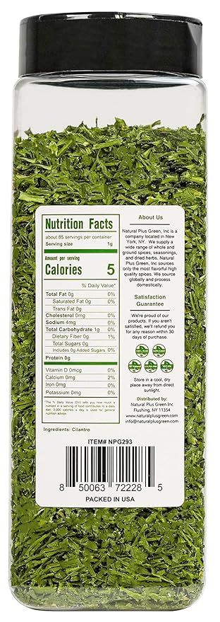 NPG Freeze-Dried Cilantro 3 Oz, Fresh Dehydrated Coriander Flakes, Dhania Leaves, Lime Seasoning, Mexican Spices, Perfect for Cooking, Soups, Salsas, and Garnish