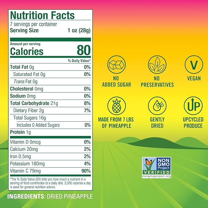 BranchOut Pineapple Chips, No Sugar Added, Real Dried Pineapple Chunks, GentleDry, Better than Freeze Dried Pineapple, Healthy Vegan Fruit Snacks for Kids & Adults, 7 oz