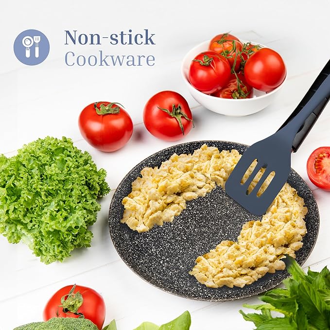 Silicone Utensils 3-Piece Set ??Rubber Spatula, Slotted Turner, and Rice Paddle ??Complete Heat-Resistant Set for Non-Stick Cookware ??Kitchen Tools and Accessories for Cooking & Baking ??Blue