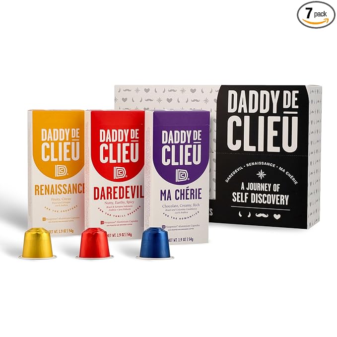 Daddy De Clieu Coffee Pods Discovery Pack, Medium to Dark Roast, Arabica and Robusta, Compatible with Nespresso Original Line Machines, Recyclable Aluminum Capsules, 70 Count