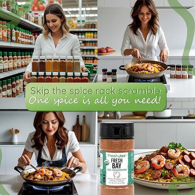 FreshJax Organic Fresh Bay Seafood Seasoning Blend (5.3 oz Bottle) Non GMO, Gluten Free, Keto, Paleo, No Preservatives Fresh Bay Seasoning