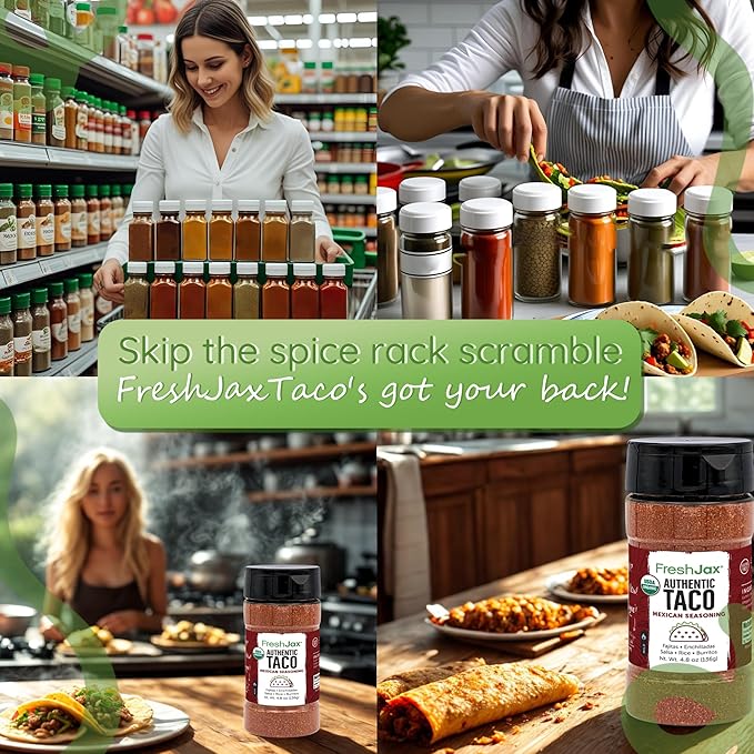 FreshJax Premium Gourmet Spices and Seasonings (Organic Taco Seasoning: Mexican Blend) Large 4.8 oz Gift Box Included