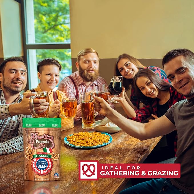 Knotty Pretzels ?쏷he Official Pretzel of Beer??7.5 oz Individual Seasoned Pretzels in Resealable Pretzel Snack Bags, The Perfect Pairing for Beer, Savory Italian Flavor (6-Pack)