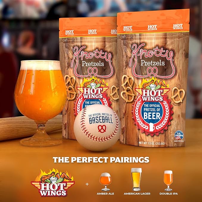 Knotty Pretzels ?쏷he Official Pretzel of Beer??7.5 oz Individual Seasoned Pretzels in Resealable Pretzel Snack Bags, The Perfect Pairing for Beer, Hot Wings Flavor (6-Pack)