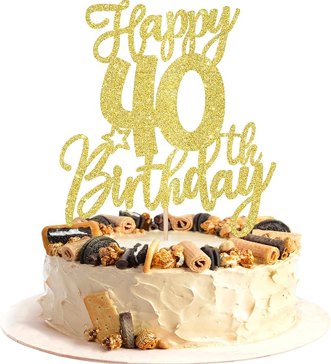 1 PCS Happy 40th Birthday Cake Topper Glitter Cheers to 40 Years Birthday Cake Pick Forty Hello 40 Fabulous Cake Decoration for Happy 40th Birthday Anniversary Party Decorations Supplies Gold