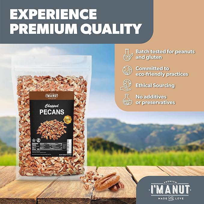 Premium Raw Chopped Pecans 16oz (1 lb)| American-Grown, Non-GMO | Batch Tested Gluten & Peanut Free | No PPO or Preservatives | Rich Flavor for Snacking & Cooking