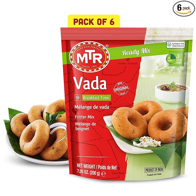 MTR Instant Vada Mix - Ready to Cook Authentic Indian Breakfast, Lunch, Dinner or Snack Meal - No Added Preservatives - A Quick & Easy Recipe Suitable for Vegetarians - (200g, Pack of 6)