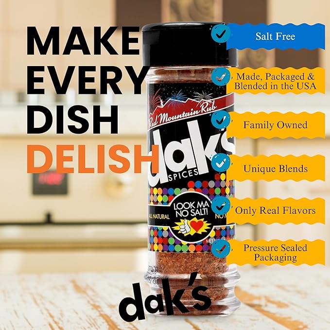 DAK's Spices Red Mountain Seasoning Blend | 100% Salt Free | Healthy Seasoning | MSG, Preservative & Potassium Chloride Free | Low Carb & Keto Friendly | Perfect for Adding Flavor to Recipes | 1.5 oz