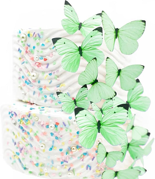 Sugar Robot Edible Butterflies for Cake Decorating- Pastel Butterfly Decorations- Assorted Size - Cake Toppers and Cupcake Toppers Made in the USA - Premium Crafted (Green)