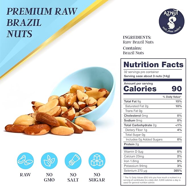 Aznut Brazil Nuts, Superior to Natural and Raw Shelled, No PPO, Vegan and Keto Friendly, Gluten Free, Peanut free and Vegan, Non Gmo Certified Premium Quality Super Food, Fresh and Crunchy, Kosher Certified (Raw, 5 LB)