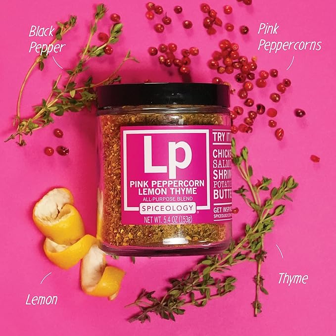 Spiceology - Pink Peppercorn Lemon Thyme - Use On: Chicken, Salmon, Shrimp, Potatoes, Butter, Vegetables, Salad Dressing - Lemon Pepper Seasoning - Vegetable Seasoning - Spices and Seasonings - 5.4 oz