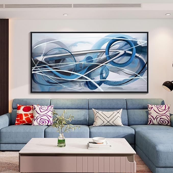 Blue Abstract Wall Art Modern Canvas Wall Decor Paintings Abstract Artwork for Living Room Pictures for Bedroom Office Home Decor Framed Artwork Decoration for Walls 29횞58IN