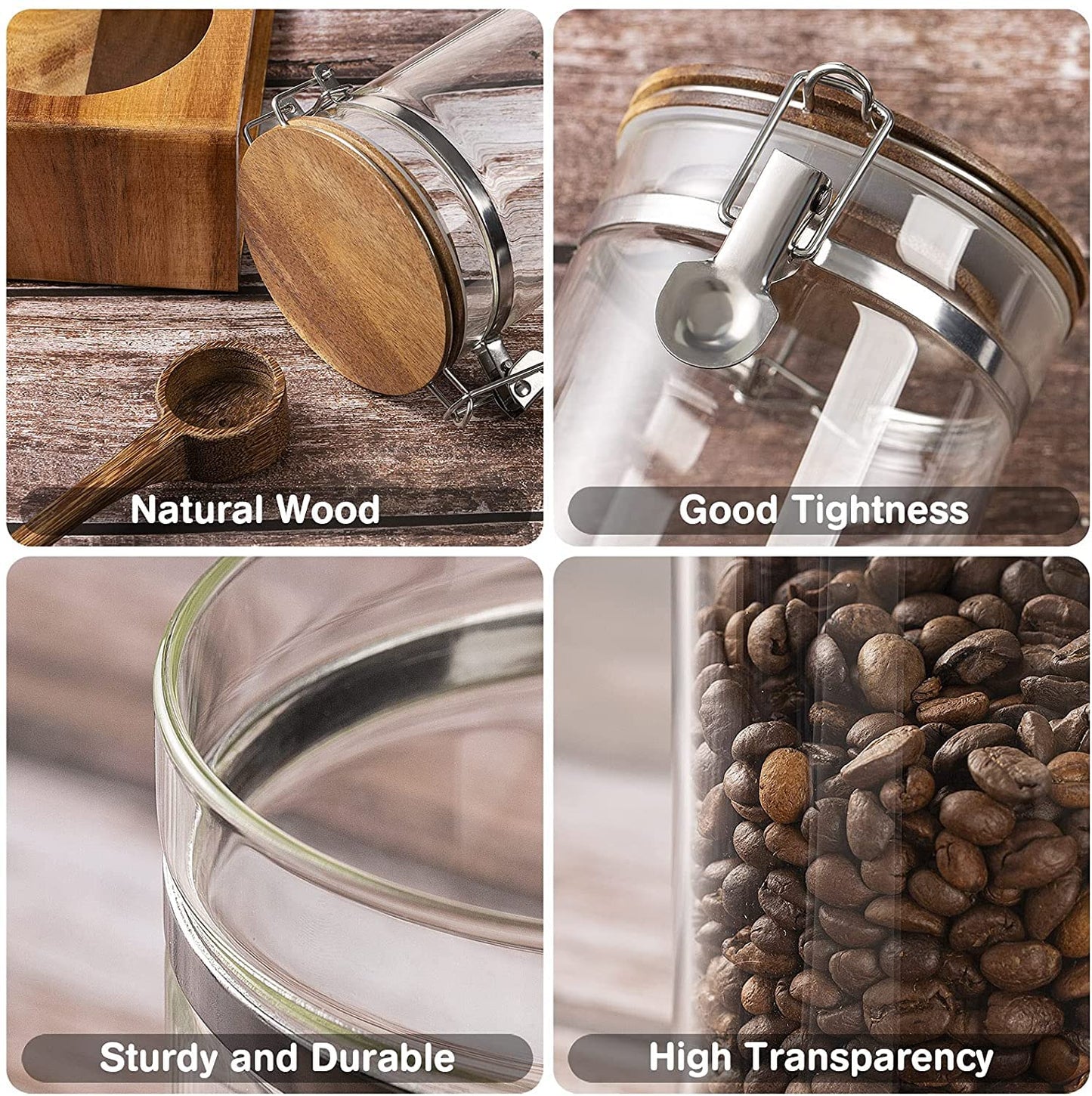 Yangbaga Coffee Canister with Shelf: 2P 45OZ Glass Airtight Coffee Holder
