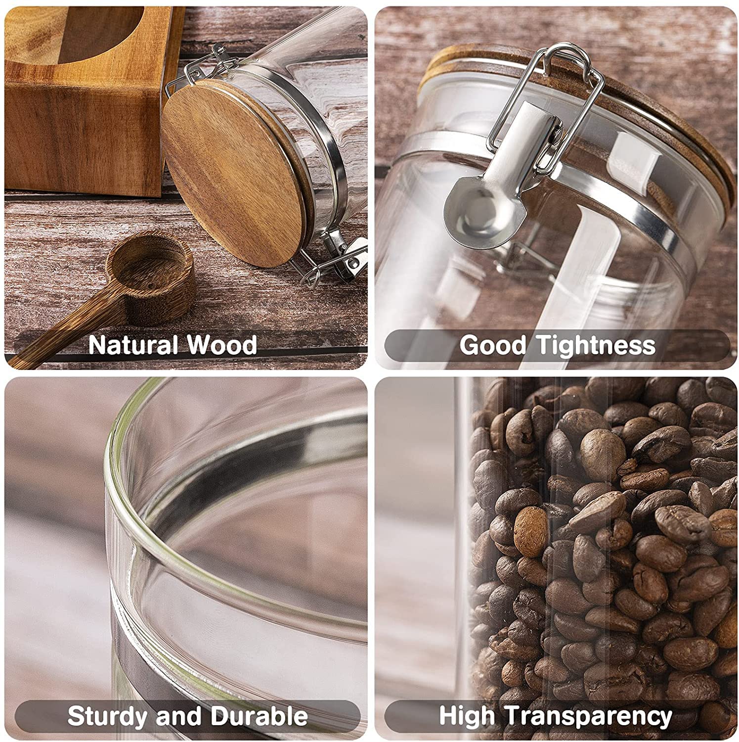 Yangbaga Coffee Canister with Shelf: 2P 45OZ Glass Airtight Coffee Holder