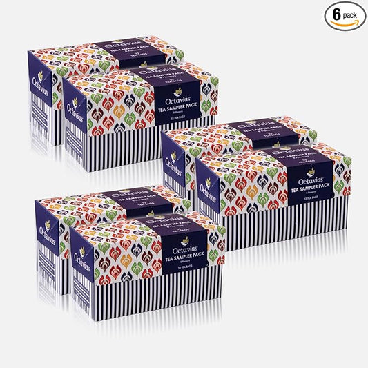 Octavius Tea Sampler Pack | 8 Assorted Black & Green Teas | 32 Teabags | Tea Sampler Variety Pack | Pack of 6