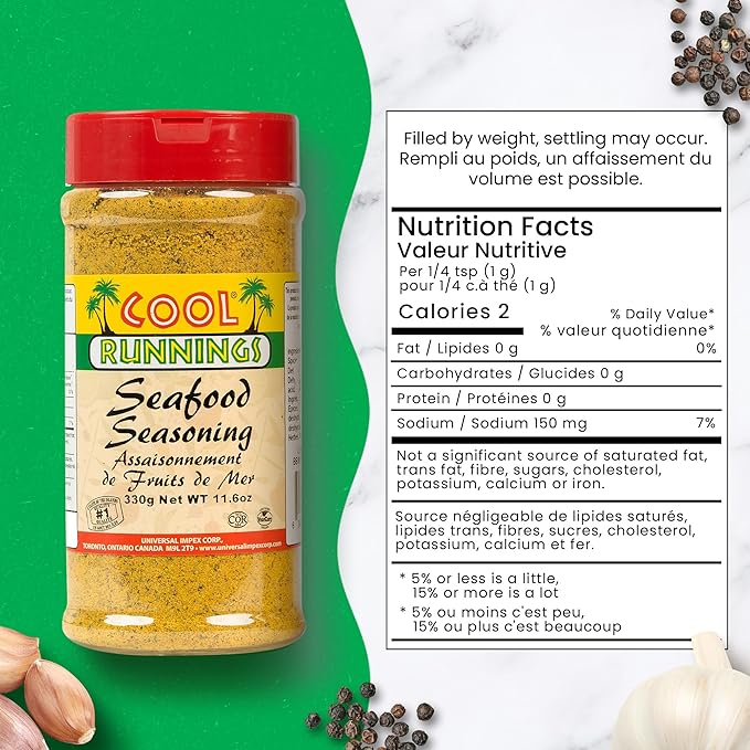 Cool Runnings Seafood Seasoning 330g - Authentic Caribbean Spice Blend for Enhancing Grilled, Baked, and Fried Fish and Seafood Dishes