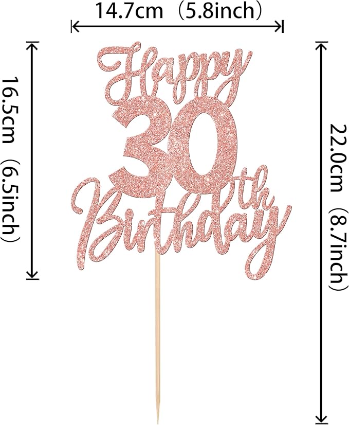 1 PCS Happy 30th Birthday Cake Topper Glitter Cheers to 30 Years Birthday Cake Pick Thirty Hello 30 Fabulous Cake Decorations for Happy 30th Birthday Anniversary Party Supplies Rose Gold