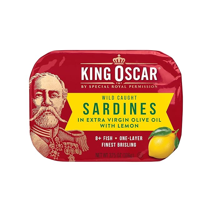 King Oscar Premium Sardines in Extra Virgin Olive Oil with Lemon, 3.75-Ounce Cans (Pack of 12)