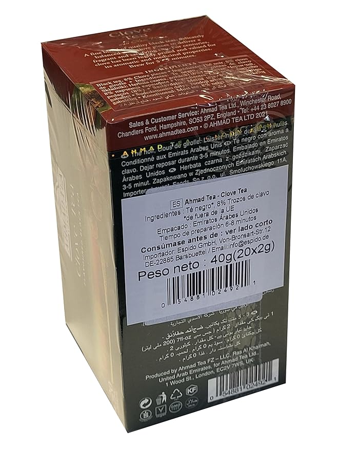 Ahmad Tea Black Tea, Clove Teabags, 20 ct (Pack of 1) - Caffeinated & Sugar-Free