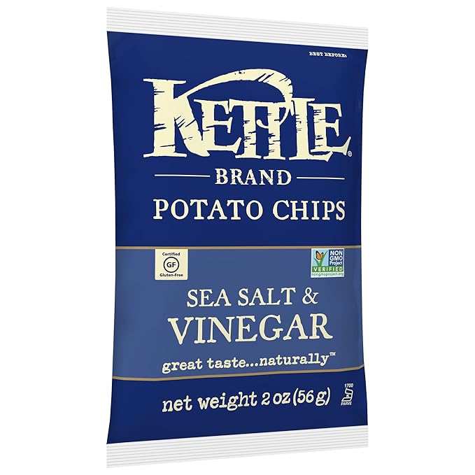 Kettle Brand Potato Chips, Sea Salt & Vinegar Bags, 2 Ounce (Pack of 24)