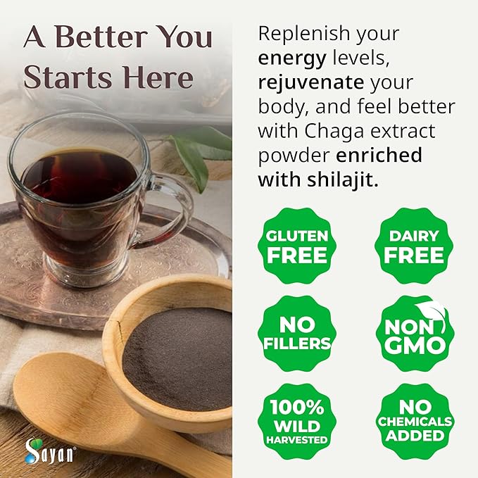 Sayan Siberian Chaga Mushroom Extract with Shilajit Powder (2 oz) ??Organic Antioxidant Tea ??Immune and Digestion System Support ??Fulvic Acid Supplement ??Energy & Clarity ??No Fillers