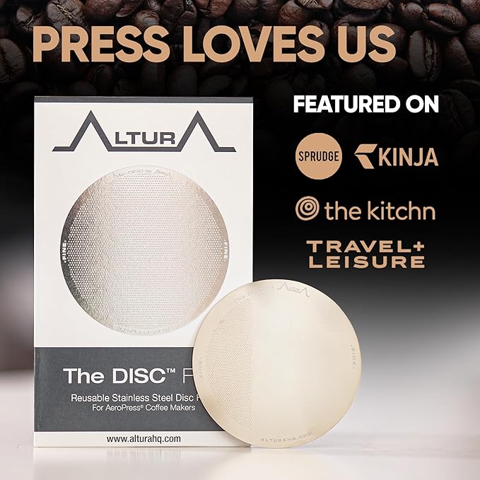 ALTURA The DISC FINE Stainless Steel Filter for AeroPress Coffee Makers ??Reusable Metal Filter Replacement for Rich Flavor, Travel, and Eco-Friendly Brewing