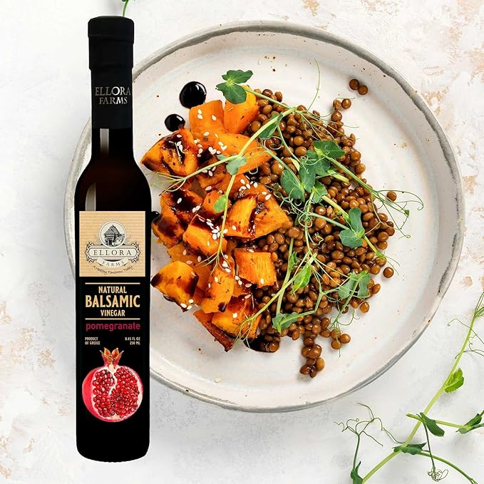 Ellora Farms, Pomegranate Infused Thick Aged Balsamic Vinegar, No-Added Sugar, No-Preservatives, Glass Bottle, 8.45 oz., Pack of 1