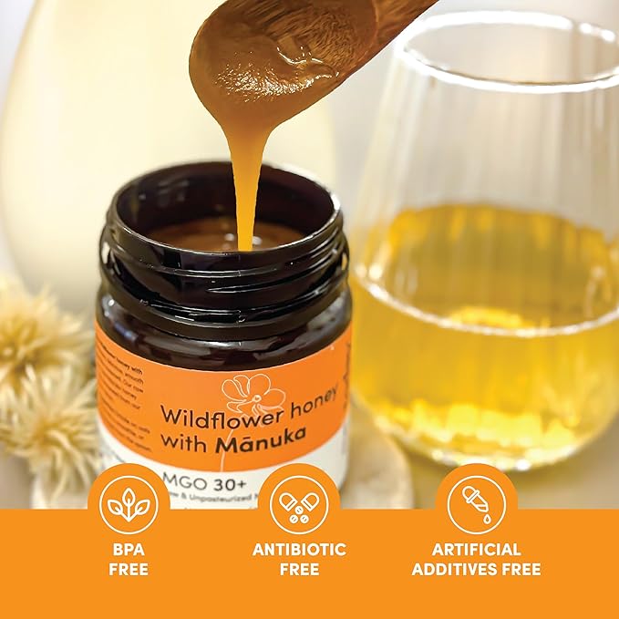 me today - Wildflower Honey with Manuka MGO 30+ from New Zealand (17.6 oz) Authentic, Raw & Unpasteurized