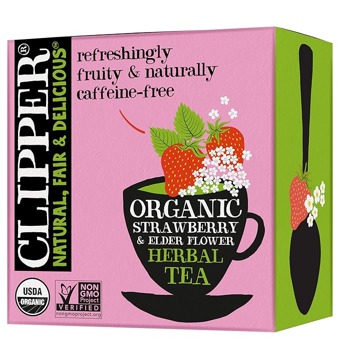 Clipper Tea Strawberry & Elderflower Herbal Tea ??Caffeine Free, USDA Organic, Great Hot or Iced ??Refreshingly Fruity, Natural, Fair & Delicious ??50 Tea Bags