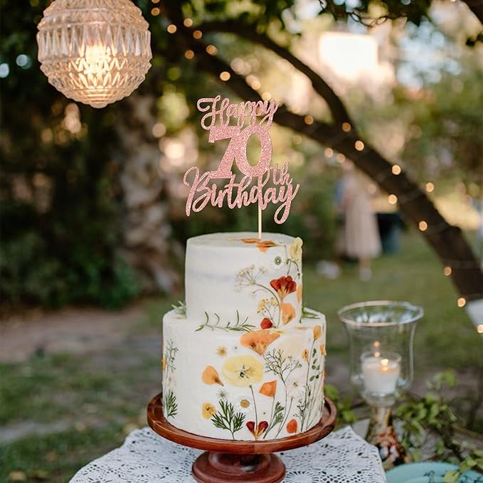 1 PCS Happy 70th Birthday Cake Topper Cheers to 70 Years Birthday Cake Pick Seventy Hello 70 Fabulous Cake Decoration for Happy 70th Birthday Anniversary Party Decorations Supplies Rose Gold
