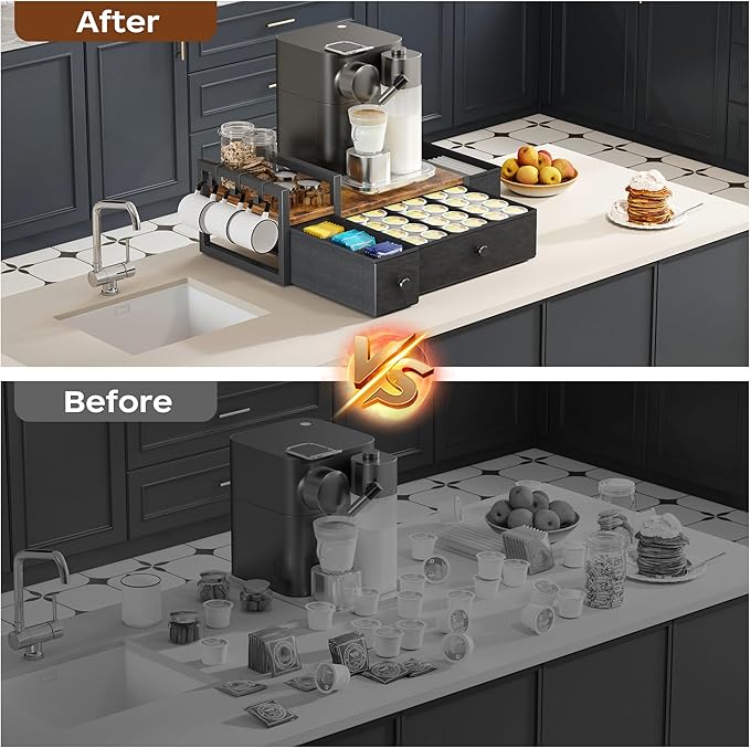 Homeiju Coffee Pod Drawers - K Cup Organizer, Nespresso Pods Holder with Mug Rack, Coffee Holder for Countertop, 52 Capacity Pods, Suitable for Kitchens, Offices and Coffee Bars竊늁atent Pendingç«?,<div>