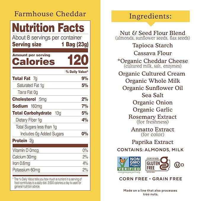 Simple Mills Almond Flour Crackers Snack Packs, Farmhouse Cheddar, Gluten Free, Flax Seed, Sunflower Seeds, Corn Free, Good for Snacks, 6.5 oz, Pack of 1 (8 Bags per Box)