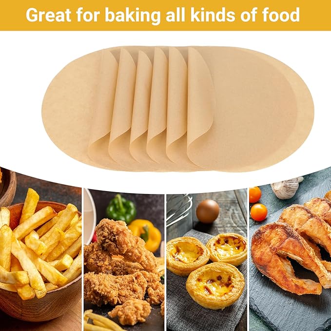 Beasea Air Fryer Parchment Paper 8 Inch, 200pcs Round Unbleached Fryer Disposable Paper Liners Air Fryer Non-perforated Parchment Filter Bamboo Steamer Papers