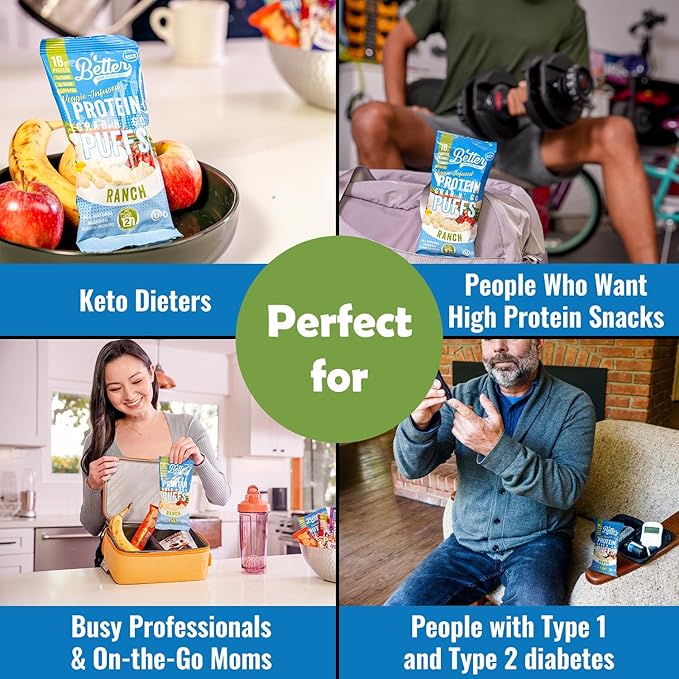 Better Than Good Keto Ranch 16g Protein Puffs | Healthy Savory Snacks, Gluten-Free, Low Carb, kids & Diabetic-Friendly Snack, No Artificial Flavours | 2 Servings of Fruits & Veggies (Pack of 12)