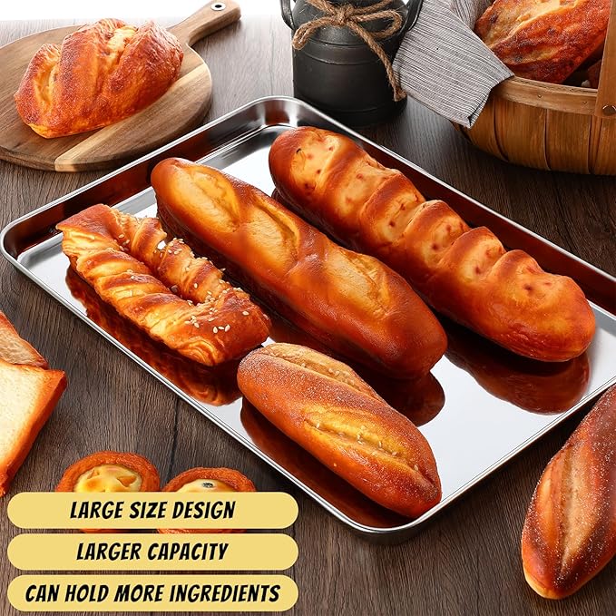 6 Pcs Baking Sheet Set Stainless Steel Cookie Sheet Cookie Baking Pan Bakeware Oven Tray Dishwasher Safe Commercial Grade Pans(20x14x1.2 Inch)