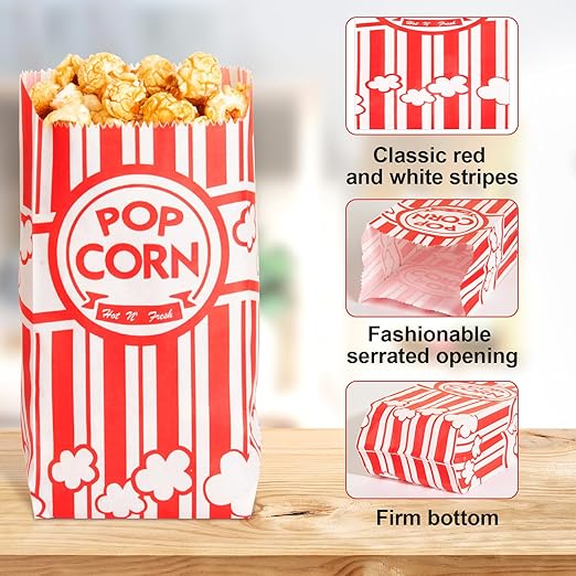 500pcs Paper Popcorn Bags for Party, 1 Oz Small Vintage Individual Servings Popcorn Container Pop Corn Bags Bulk for Popcorn Machine Accessories Supplies Movie Nights (500)
