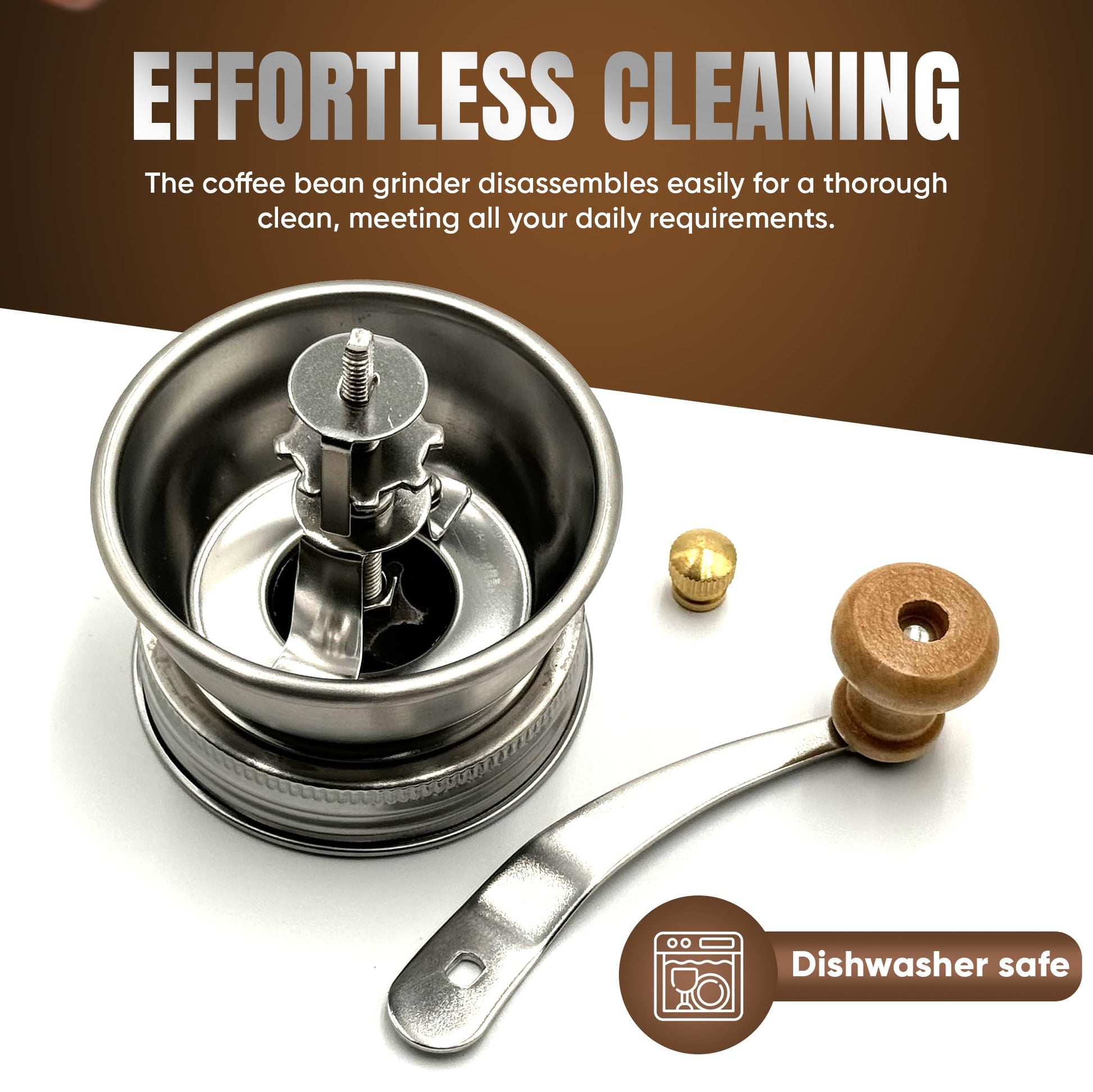 Stainless Steel Coffee Grinder Lid Attachment for Regular Mouth Mason Jars - Manual Crank Burr