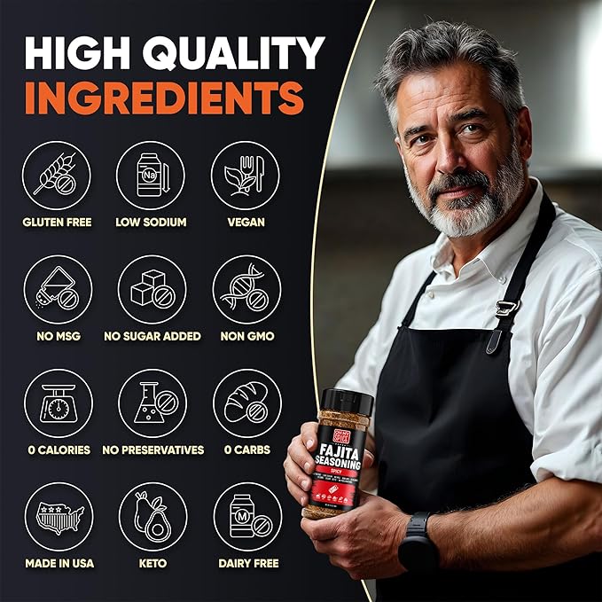 Fajita Seasoning Mix Spicy Chili Powder - Gluten Free & Low Sodium Mexican Seasoning Blend for Meat, Vegetables, Steak & Chicken Fajita. Taco Seasonings Mix Spices. Hot Fajitas Seasonings Spice. 4.5oz