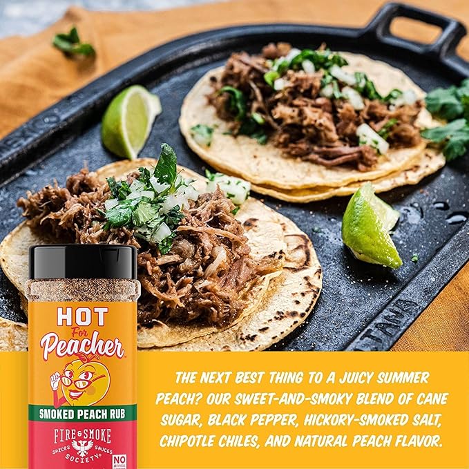 Fire & Smoke Society Hot for Peacher BBQ Rub | BBQ Seasoning for Smoking and Grilling Meat | Pulled Pork Ribs Chops, Poultry, Chicken, Beef, Dry Rubs and Spices | XL 12.5 oz