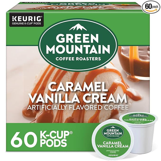 Green Mountain Coffee Roasters Caramel Vanilla Cream, Keurig Single Serve K-Cup Pods, Light Roast Coffee, 60 Count, (6 Packs of 10)