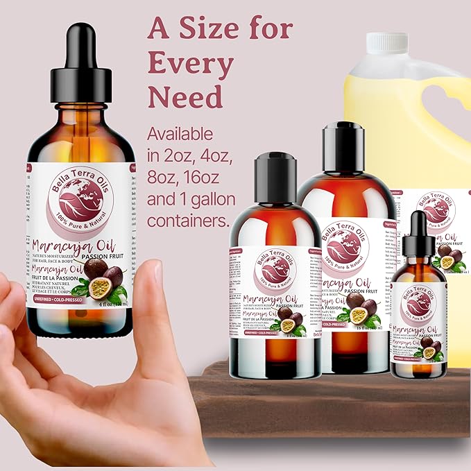 Bella Terra Oils - Maracuja Seed Oil 16oz - Cold-Pressed Purity from Passion Fruit Seeds, Infused with Essential Minerals & Fatty Acids, A Beacon for Skin Care Enthusiasts